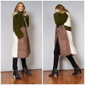 NWT Anthropologie HUTCH coat The raye multi colorblock Teddy curlicue Medium